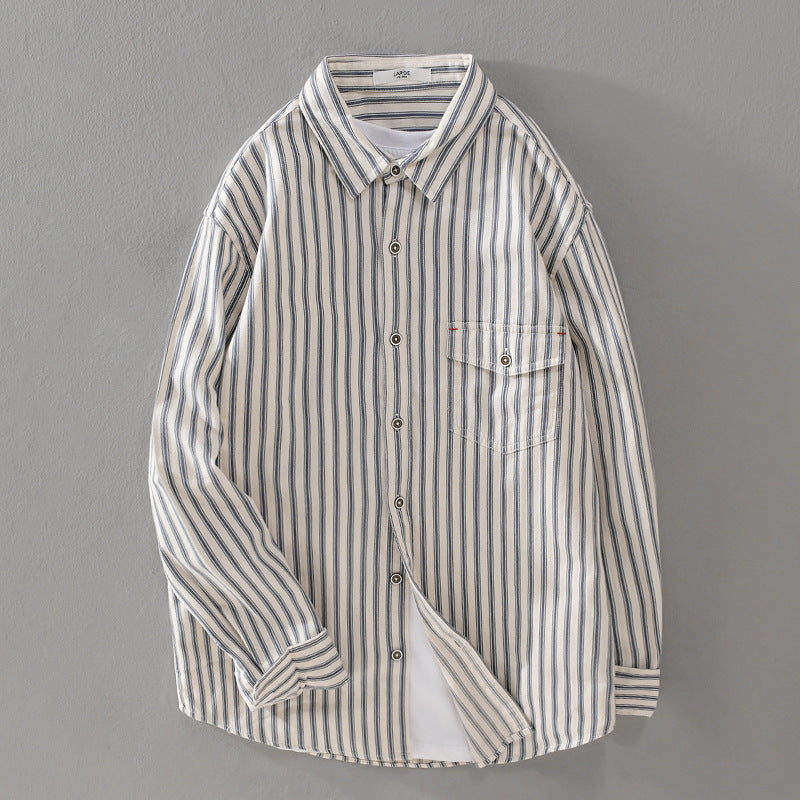 Herren Gestreiftes Overshirt aus leichter Baumwollmischung mit Brustklappe und Relaxed-Fit Echoarchiv