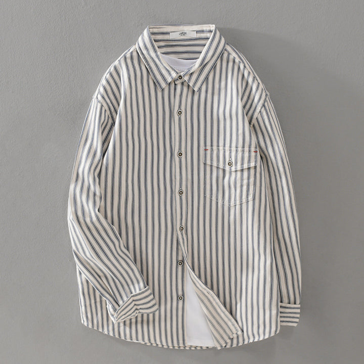 Herren Gestreiftes Overshirt aus leichter Baumwollmischung mit Brustklappe und Relaxed-Fit Echoarchiv