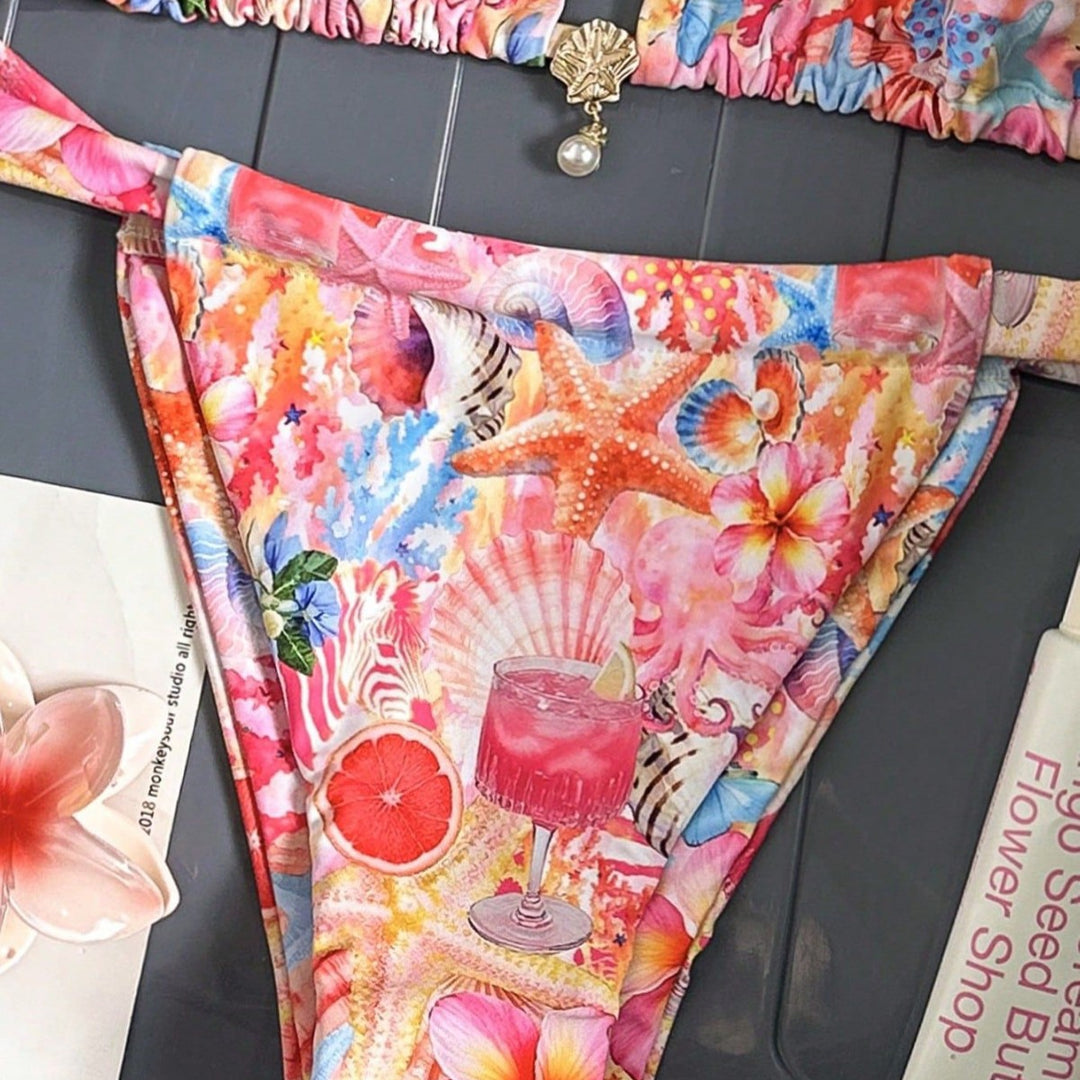 Damen Floral-Design Triangel-Bikini mit verstellbaren Trägern Echo Archiv