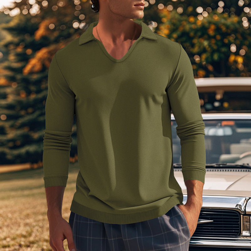 Herren Langarm-Shirt mit modernem V-Ausschnitt und strukturiertem Design Echoarchiv