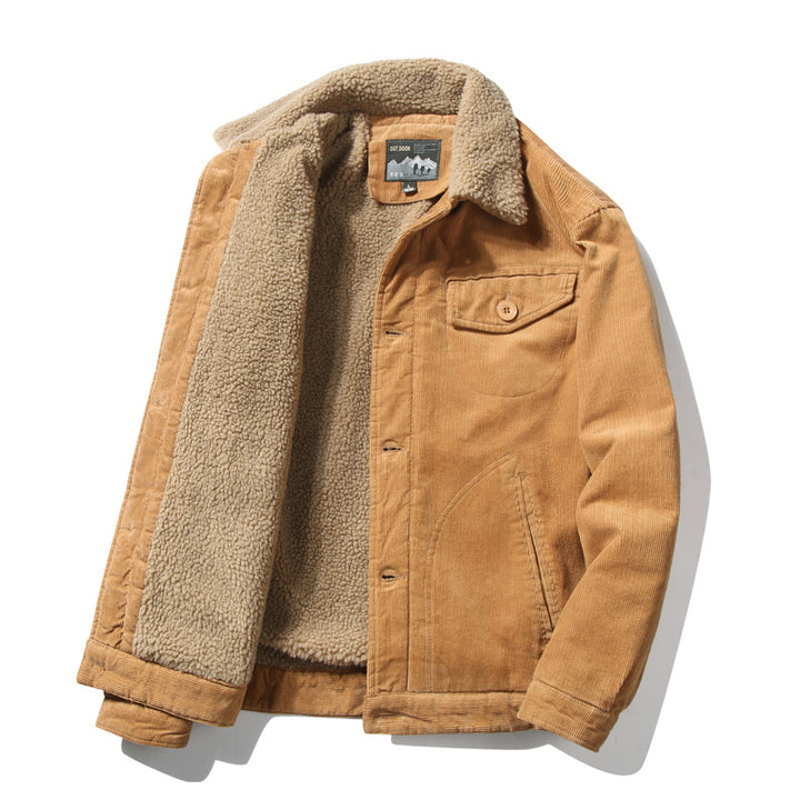 Herren Cordjacke mit durchgehendem Sherpa‑Futter und Hemdkragen – Taviero