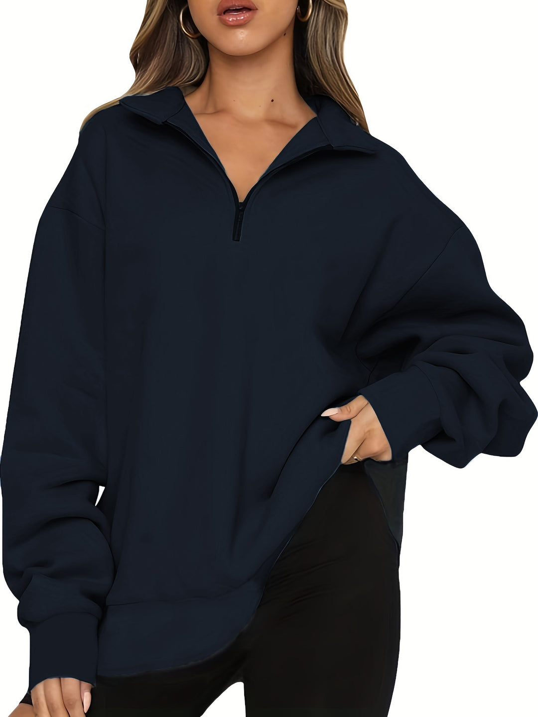 Damen nan Oversized Sweatshirt mit Kurzreißverschluss, Stehkragen und Kängurutasche Echo Archiv