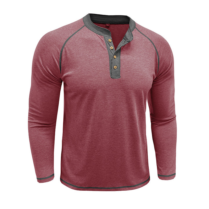 Herren Langarm-Henley-Shirt mit modernem Knopfdesign und Kontrastnähten Echoarchiv