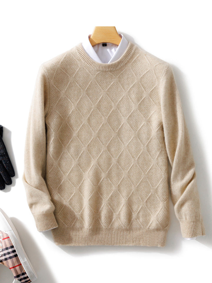 Herren Strukturierter Rauten‑Strickpullover mit Rundhalsausschnitt und kaschmirähnlicher Weichheit Echoarchiv