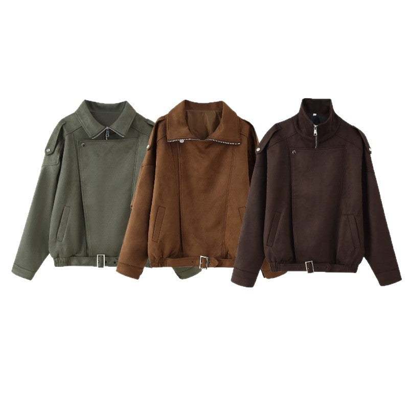 Damen Kurzjacke im Biker-Blouson-Stil mit Gürtel und asymmetrischer Klappe Echo Archiv