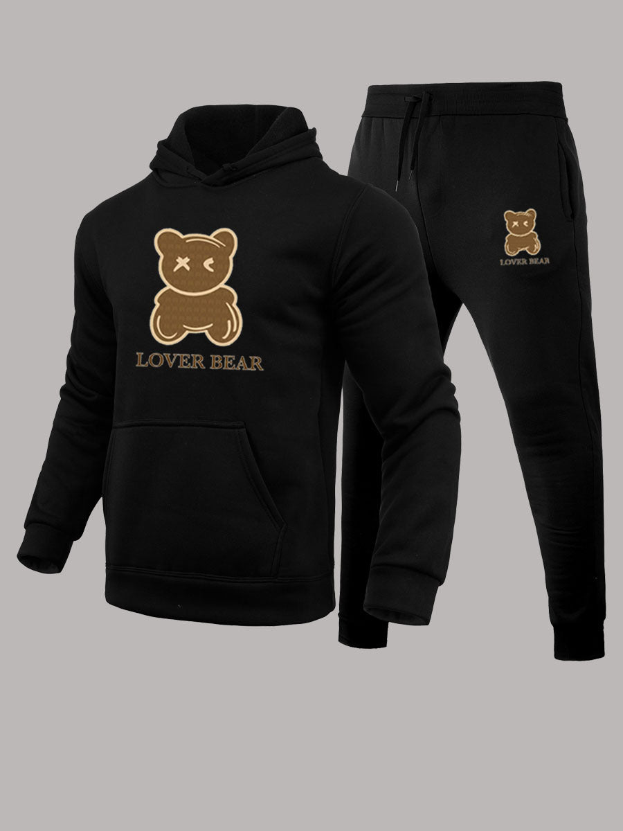 Herren Kapuzenpullover und Jogginghose Set mit klarem Bärenmotiv Echoarchiv