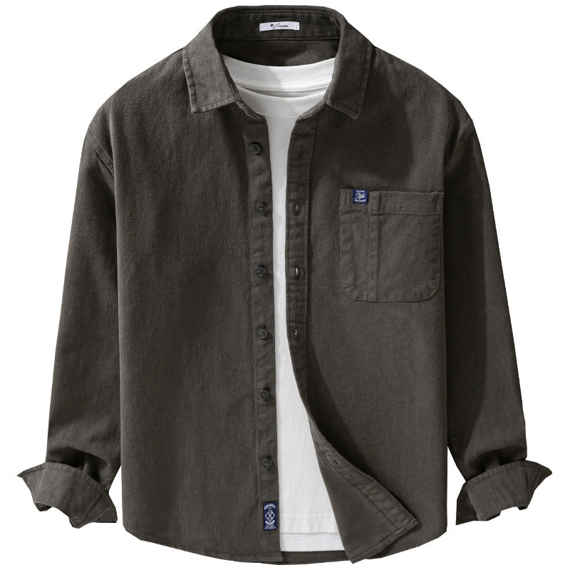 Herren Baumwoll-Twill Hemdjacke im Vintage-Finish mit aufgesetzter Brusttasche Echoarchiv