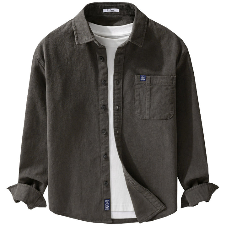 Herren Baumwoll-Twill Hemdjacke im Vintage-Finish mit aufgesetzter Brusttasche Echoarchiv