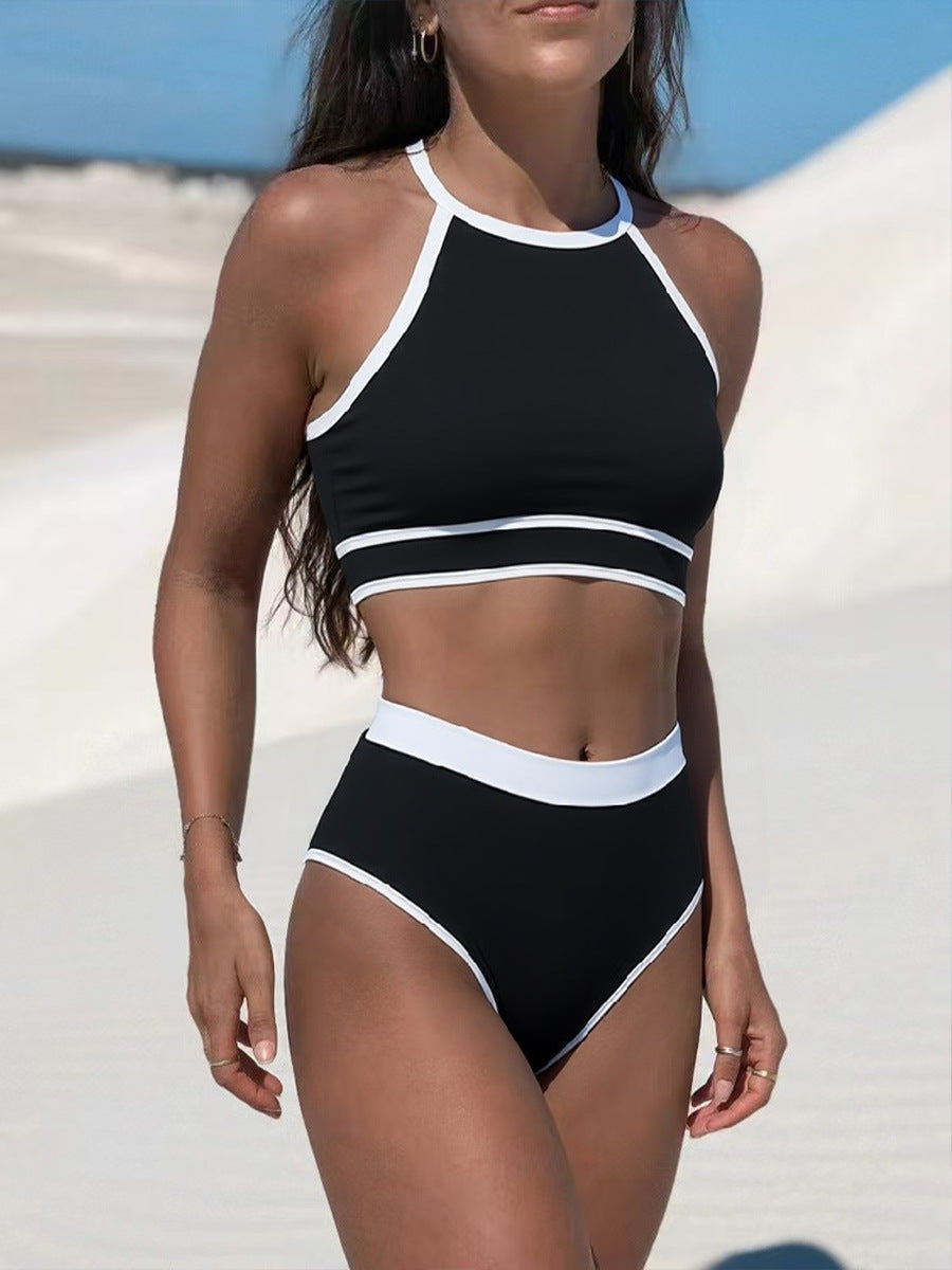 Damen Sportliches Bikini-Set mit hochgeschnittenem Unterteil und Racerback-Oberteil Echoarchiv