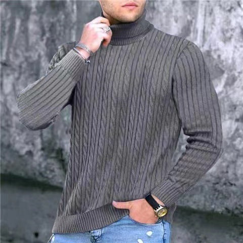 Herren Strickpullover mit modernem Rippmuster und hohem Kragen Echoarchiv