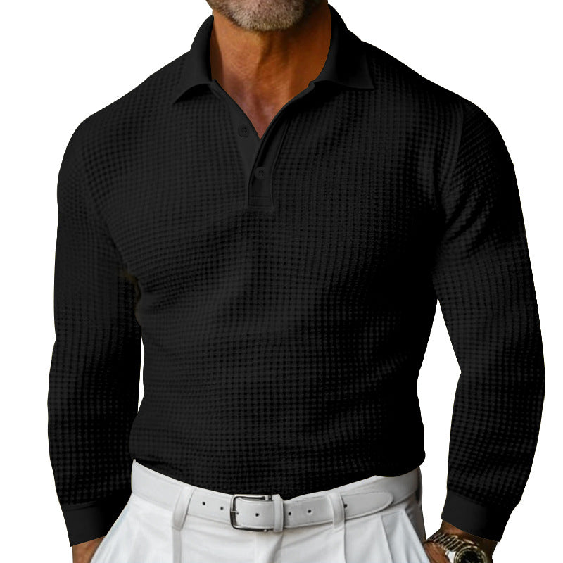 Herren Waffelstruktur-Poloshirt mit Langarm, Slim-Fit und Kentkragen Echoarchiv