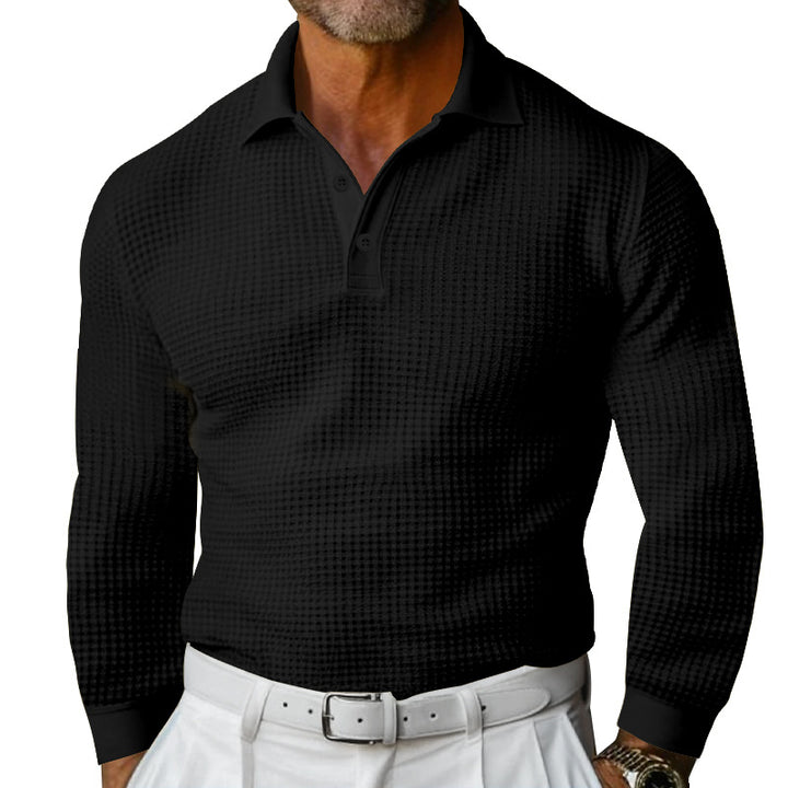 Herren Waffelstruktur-Poloshirt mit Langarm, Slim-Fit und Kentkragen Echoarchiv