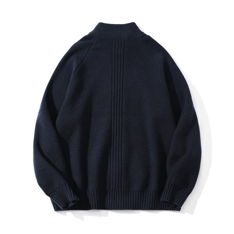 Unisex Grobgestrickte Zip-Strickjacke mit Stehkragen und Zweiwege-Reißverschluss Echoarchiv