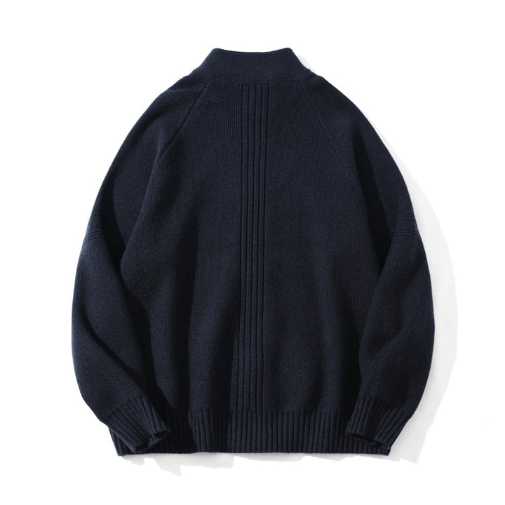 Unisex Grobgestrickte Zip-Strickjacke mit Stehkragen und Zweiwege-Reißverschluss Echoarchiv