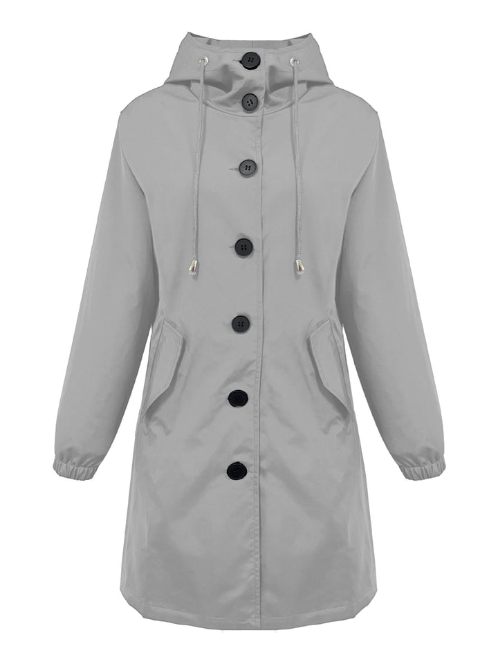 Damen nan leichter Regenparka mit Kapuze, überlanger Knopfleiste, Tunnelzug und aufgesetzten Taschen Echo Archiv