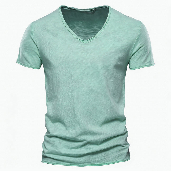 Herren nan leichtes Baumwolljersey Kurzarmshirt mit V-Ausschnitt und schmaler Passform Echo Archiv