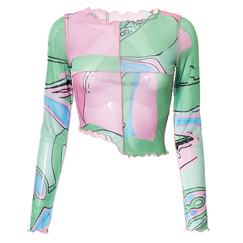 Damen Crop-Top mit kreativen grafischen Prints und tailliertem Schnitt Echo Archiv