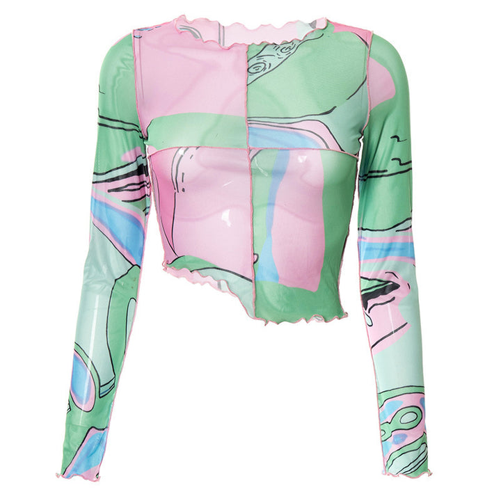 Damen Crop-Top mit kreativen grafischen Prints und tailliertem Schnitt Echo Archiv