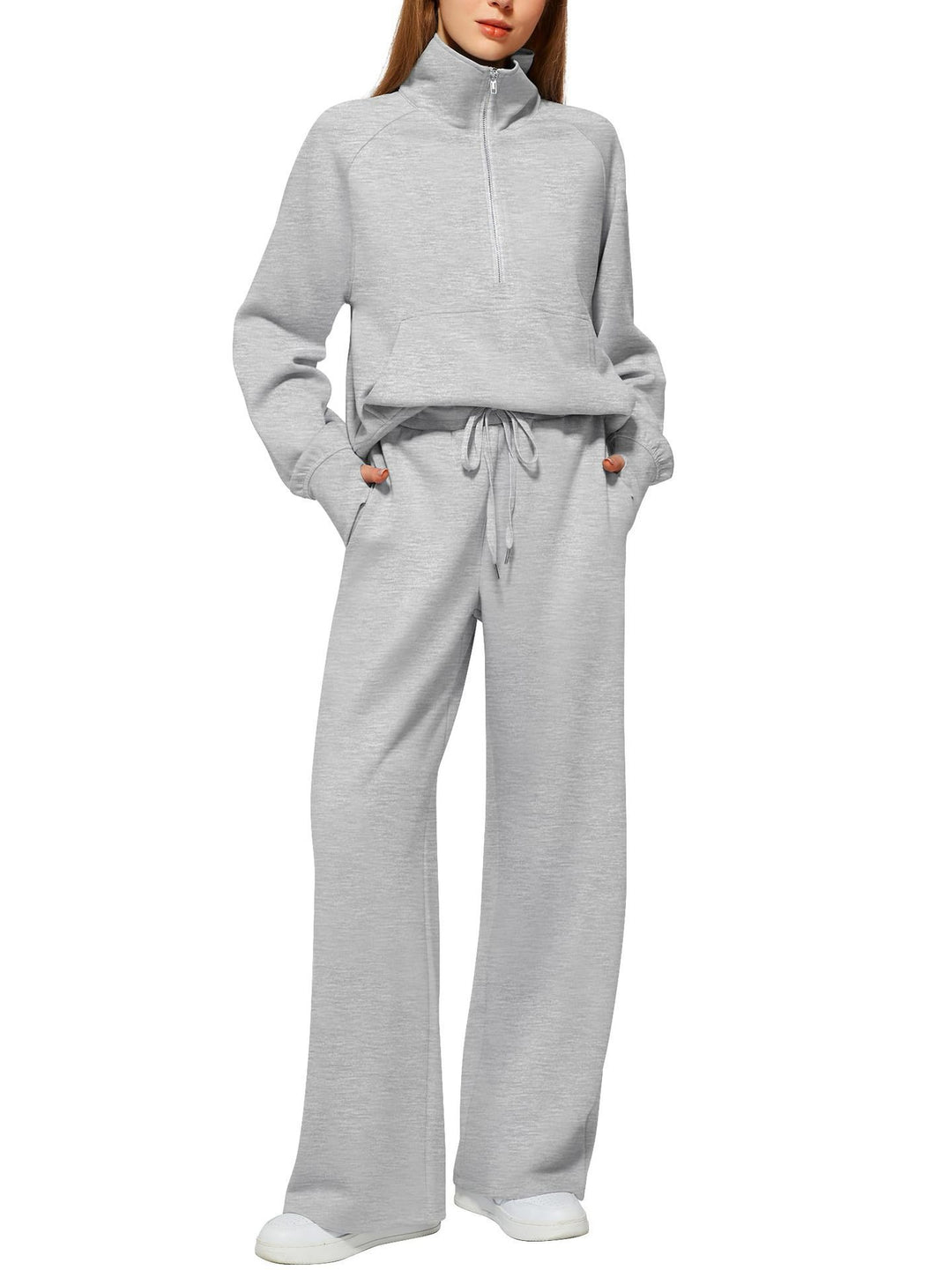 Damen nan halbzip Lounge-Set mit hohem Stehkragen, Kängurutasche und weiten Highwaist-Jogginghose Echo Archiv