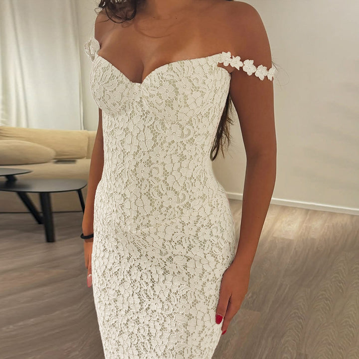 Damen Elegantes Spitzen-Spaghettiträgerkleid mit femininer Silhouette Echo Archiv