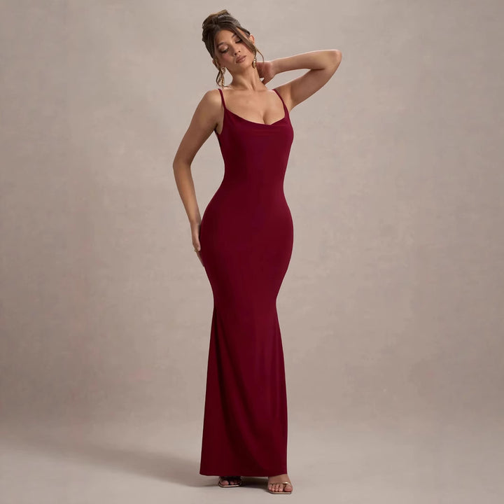 Damen Elegantes Floor-Length Kleid mit Off-Shoulder Rücken Echo Archiv