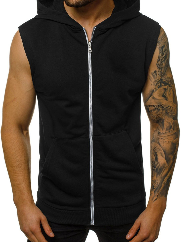 Herren ärmelloser Kapuzenpullover mit durchgehendem Reißverschluss und praktischen Taschen Echoarchiv