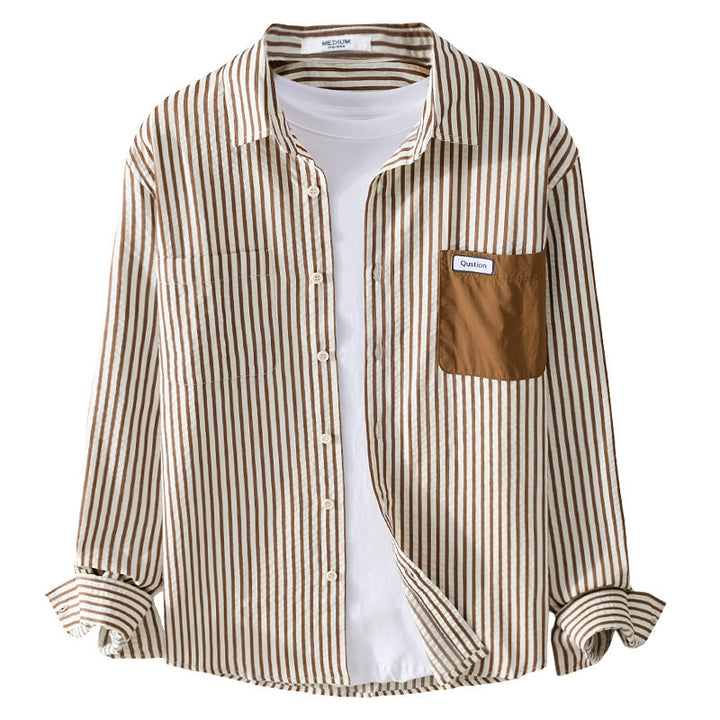 Herren Gestreiftes Langarm-Overshirt aus Baumwollmix mit kontrastierter Brusttasche Echoarchiv