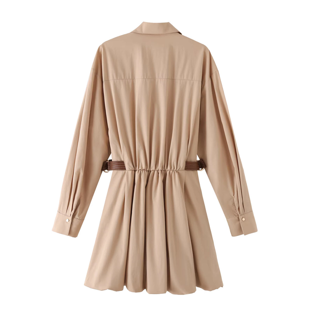 Damen Hemdblusenkleid mit Taillen-Tunnelzug, plissiertem Rock und Hemdkragen Echoarchiv