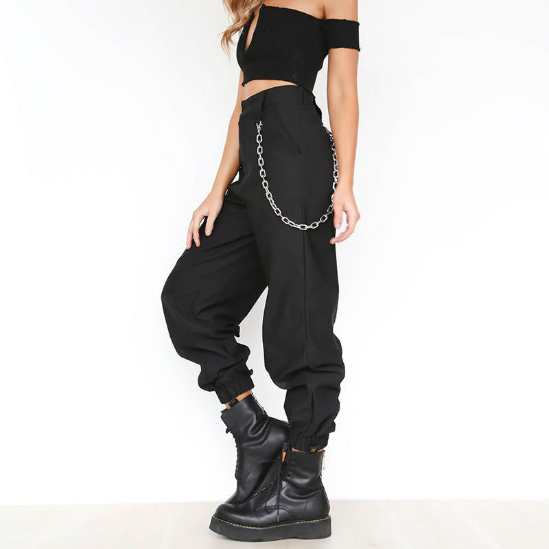 Damen Baggy-Hose mit Kettendetails und komfortablem Bund Echoarchiv
