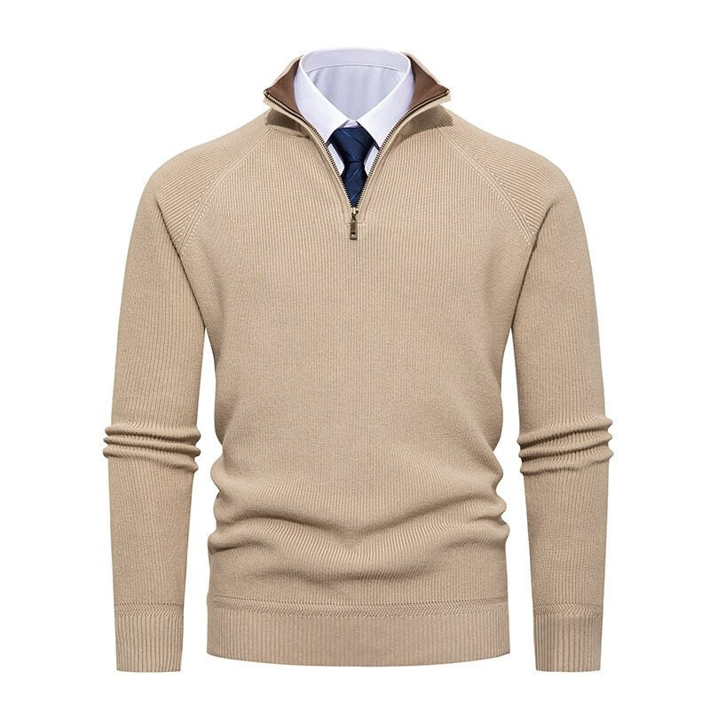 Herren nan feiner Strickpullover mit Halbzip, strukturierter Rippoptik und innen kontrastiertem Stehkragen Echo Archiv