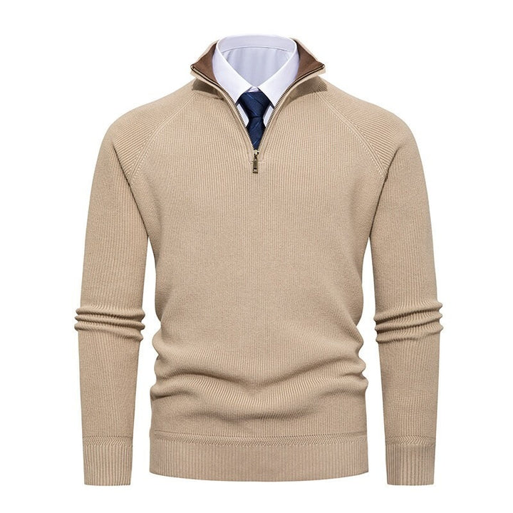 Herren nan feiner Strickpullover mit Halbzip, strukturierter Rippoptik und innen kontrastiertem Stehkragen Echo Archiv