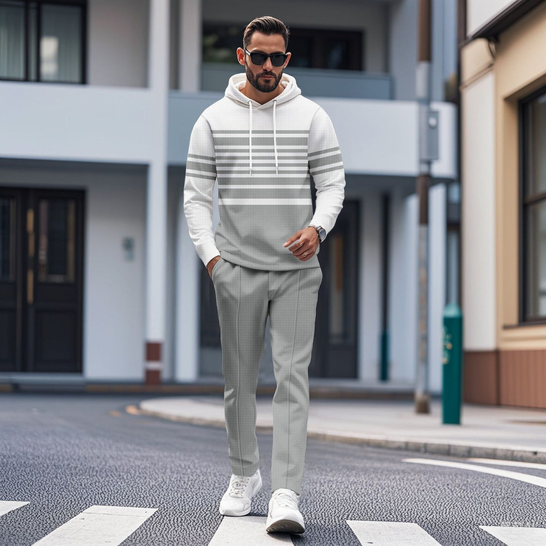 Herren Sportiver Hoodie mit strukturiertem Design und modischen Streifen – Cavarno