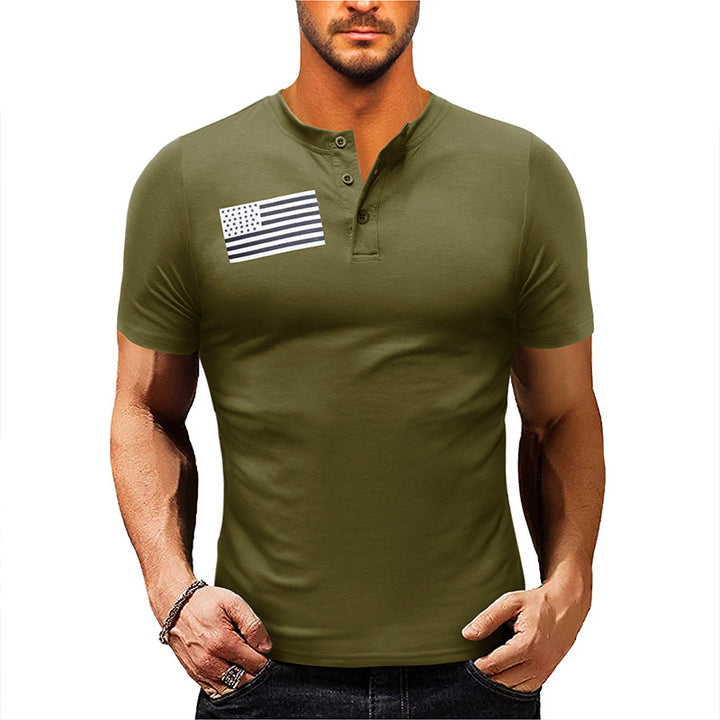 Herren Kurzarm-Henley-Shirt mit modischem Flaggenaufdruck Echoarchiv