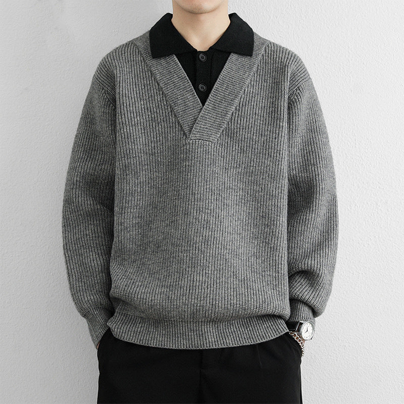 Herren Modischer V-Ausschnitt Pullover mit strukturierten Rippdetails Echoarchiv