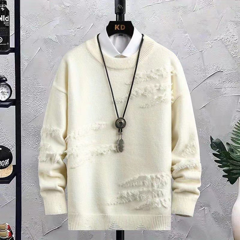 Herren Oversized Strickpullover mit Fransen‑Used‑Details und Rundhalsausschnitt Echoarchiv