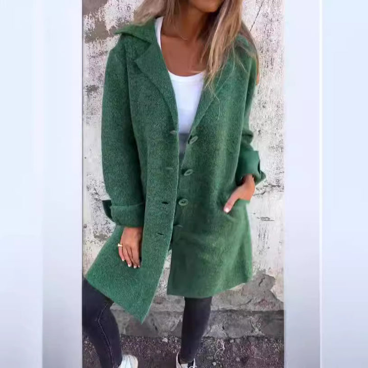 Damen nan Oversize Wollmix-Mantel mit Reverskragen aufgesetzten Taschen geknöpfter Front und umgeschlagenen Ärmeln Echo Archiv