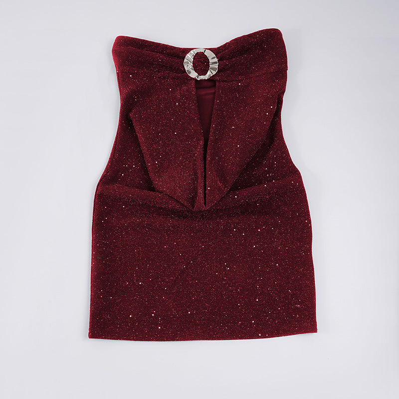 Damen glamouröses Abendtop mit schimmerndem Dekolleté und funkelndem Design Echo Archiv
