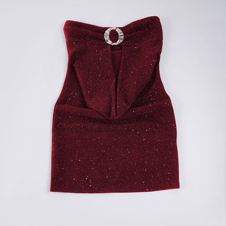 Damen glamouröses Abendtop mit schimmerndem Dekolleté und funkelndem Design Echo Archiv