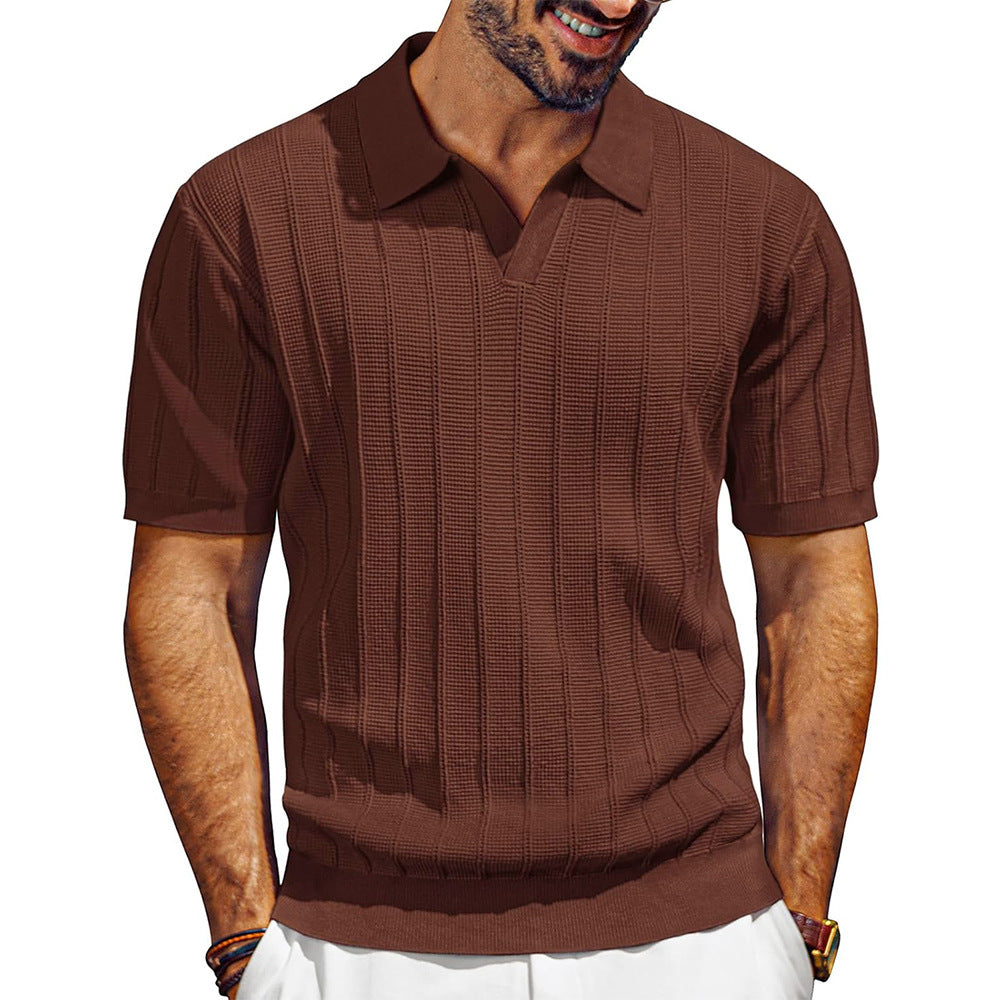 Herren leichtes Kurzarm Strick-Poloshirt mit strukturiertem Rippmuster Echo Archiv