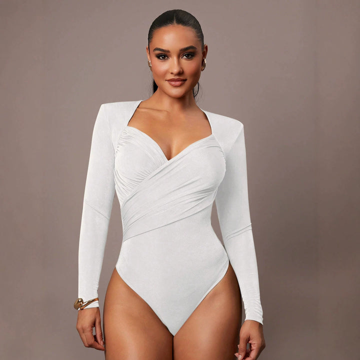 Damen Sculpting-Body mit Wickelfront, Herz-Ausschnitt und langen Ärmeln Echo Archiv