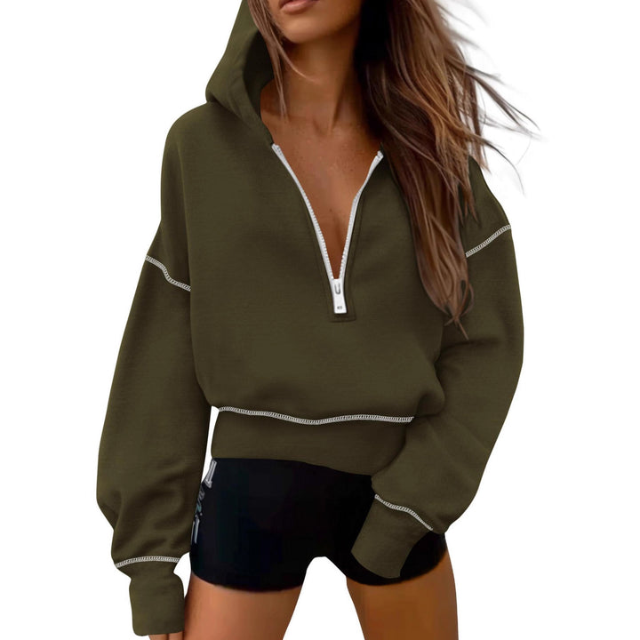 Damen nan cropped Kapuzenpullover mit halbem Reißverschluss und voluminösen Ballonärmeln Echo Archiv