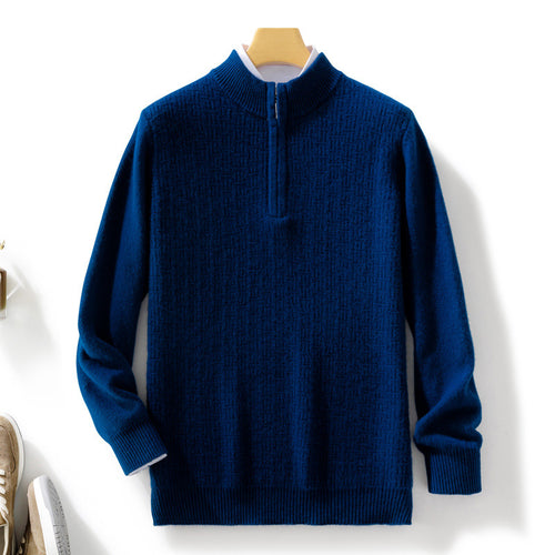 Herren Halbhoher Feinstrick-Pullover mit kurzem Stehkragen und Halbzipper Echoarchiv