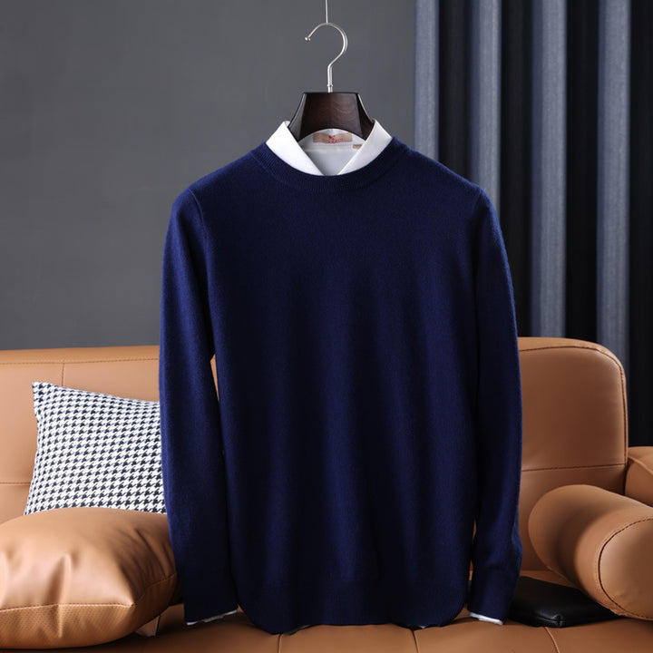 Herren Slim-Fit Rundhalspullover aus feinem Kaschmir-Mix mit dezenter Rippenkante Echoarchiv