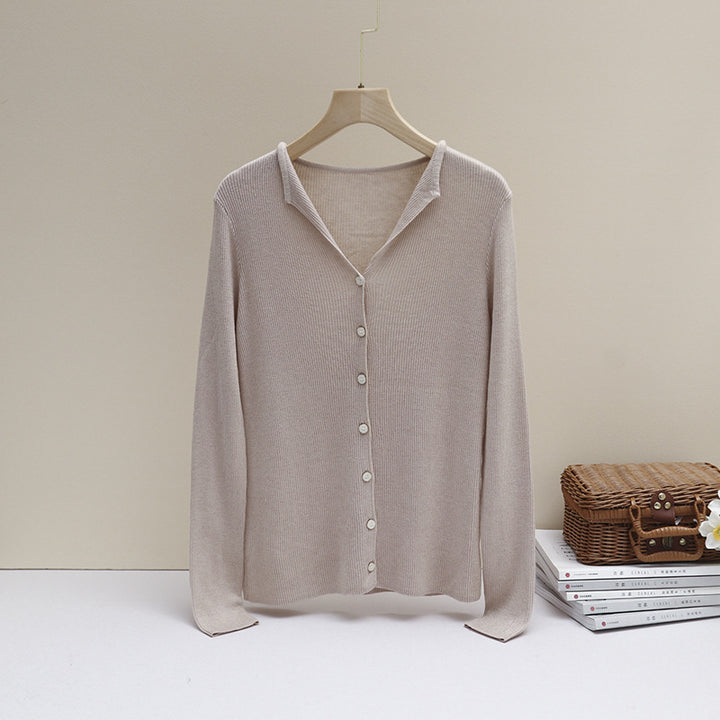 Damen Leichter Feinstrick-Cardigan mit offenem Hemdkragen und schimmernder Knopfleiste Echo Archiv