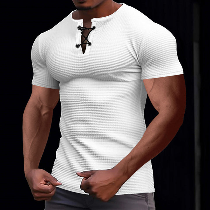 Herren lässiges Kurzarmshirt mit modischem Knopfdesign und strukturierter Textur Echoarchiv