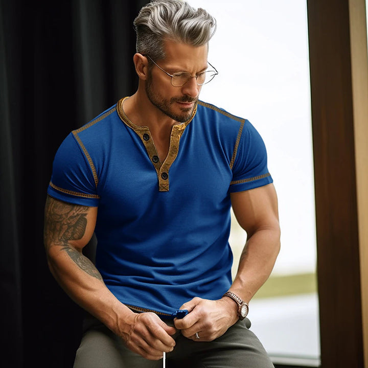 Herren Kurzarm T-Shirt mit Knopfleiste Echoarchiv