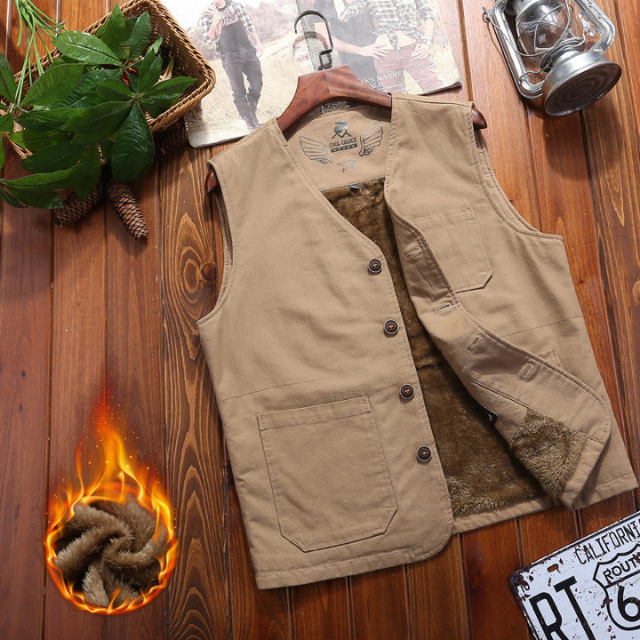 Herren wattierte Canvas‑Weste mit wärmender Teddyfutter‑Innenlage und praktischen Taschen Echo Archiv