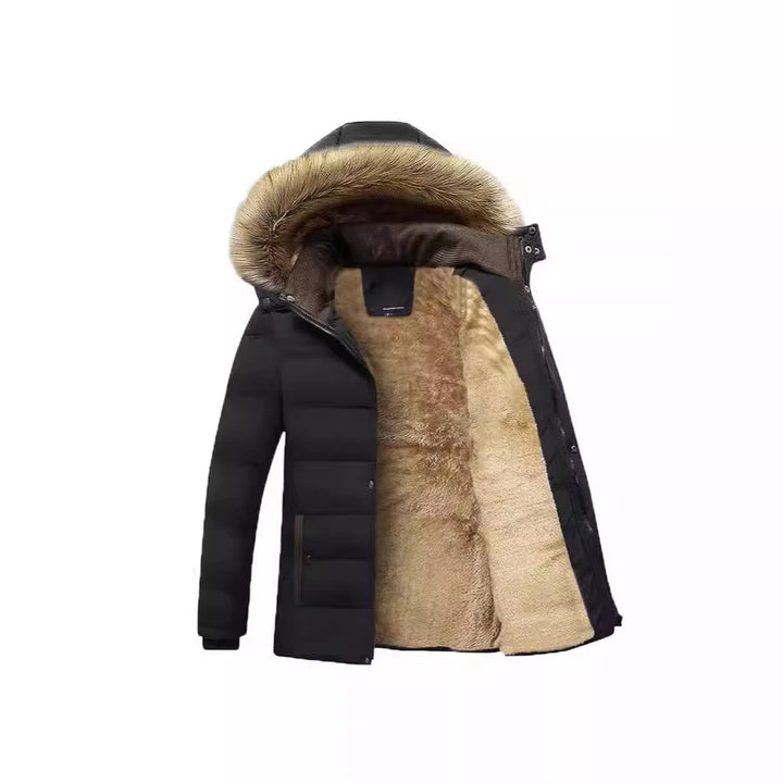 Herren Winterparka mit wärmendem Teddyfutter, abnehmbarer Kapuze und hoher Stehkragen – Marzano