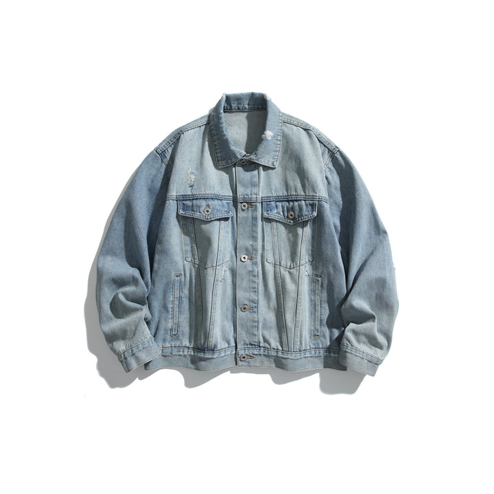 Unisex Oversized Jeansblouson mit Used‑Look, kastigem Schnitt und Brustklappen Echoarchiv