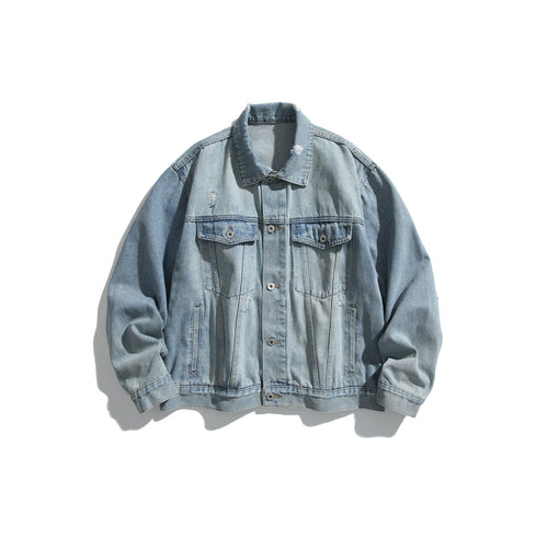 Unisex Oversized Jeansblouson mit Used‑Look, kastigem Schnitt und Brustklappen Echoarchiv